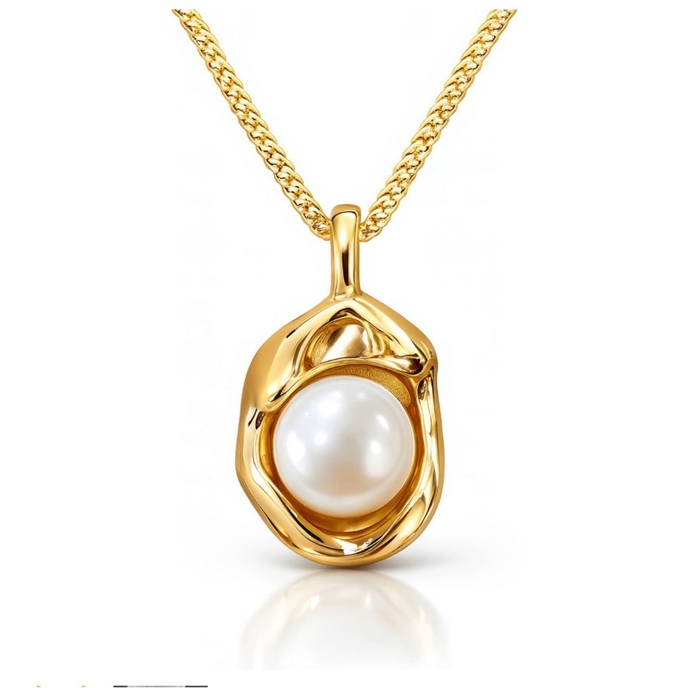 Elegant Gold Pearl Pendant Necklace NECKLACE, 18K GOLD PLATED STEEL